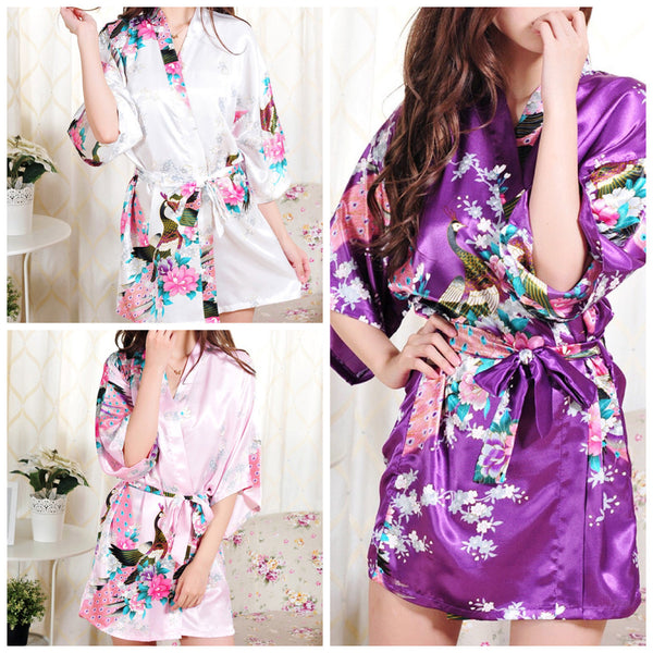 Set of 3 - Bridal Party Peacock Kimono Robes