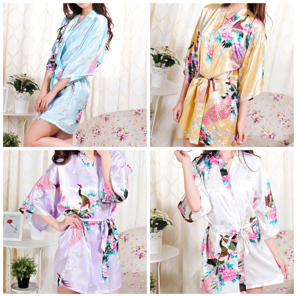 Set of 4 - Bridal Party Peacock Kimono Robes