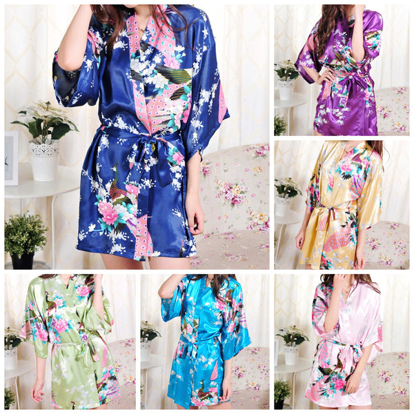 Set of 6 - Bridal Party Peacock Kimono Robes