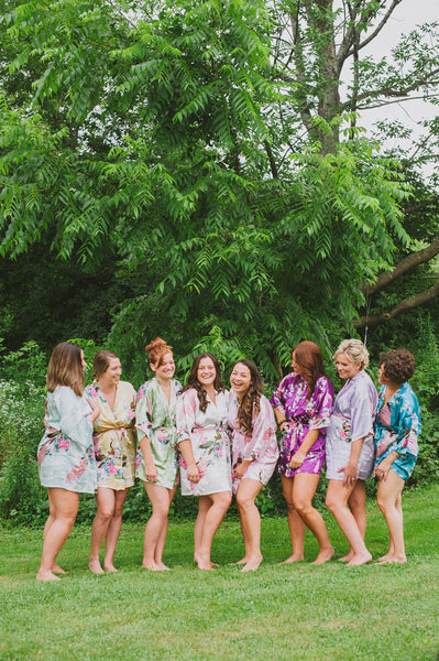 Set of 6 - Bridal Party Peacock Kimono Robes