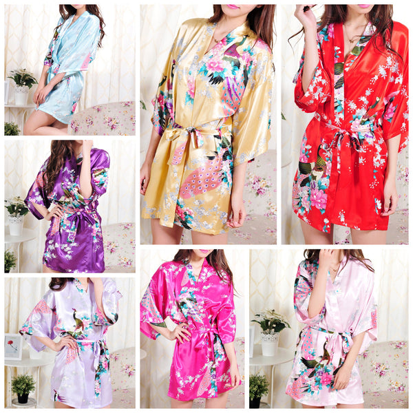 Set of 7 - Bridal Party Peacock Kimono Robes