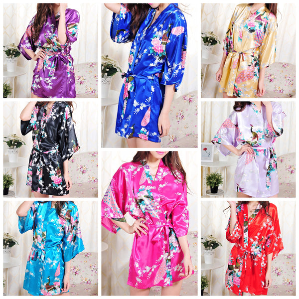 Set of 8 - Bridal Party Peacock Kimono Robes