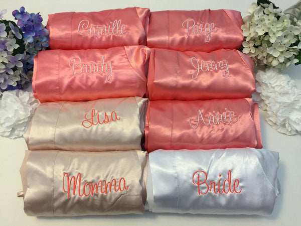 Set of 8 - Bridal Party Bridesmaid Satin Robes