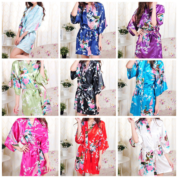 Set of 9 - Bridal Party Peacock Kimono Robes