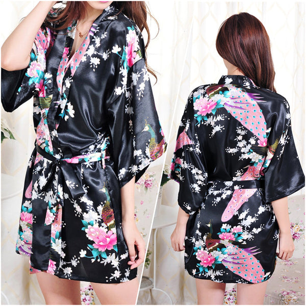 Sets - Bridal Party Peacock Satin Kimono Robe