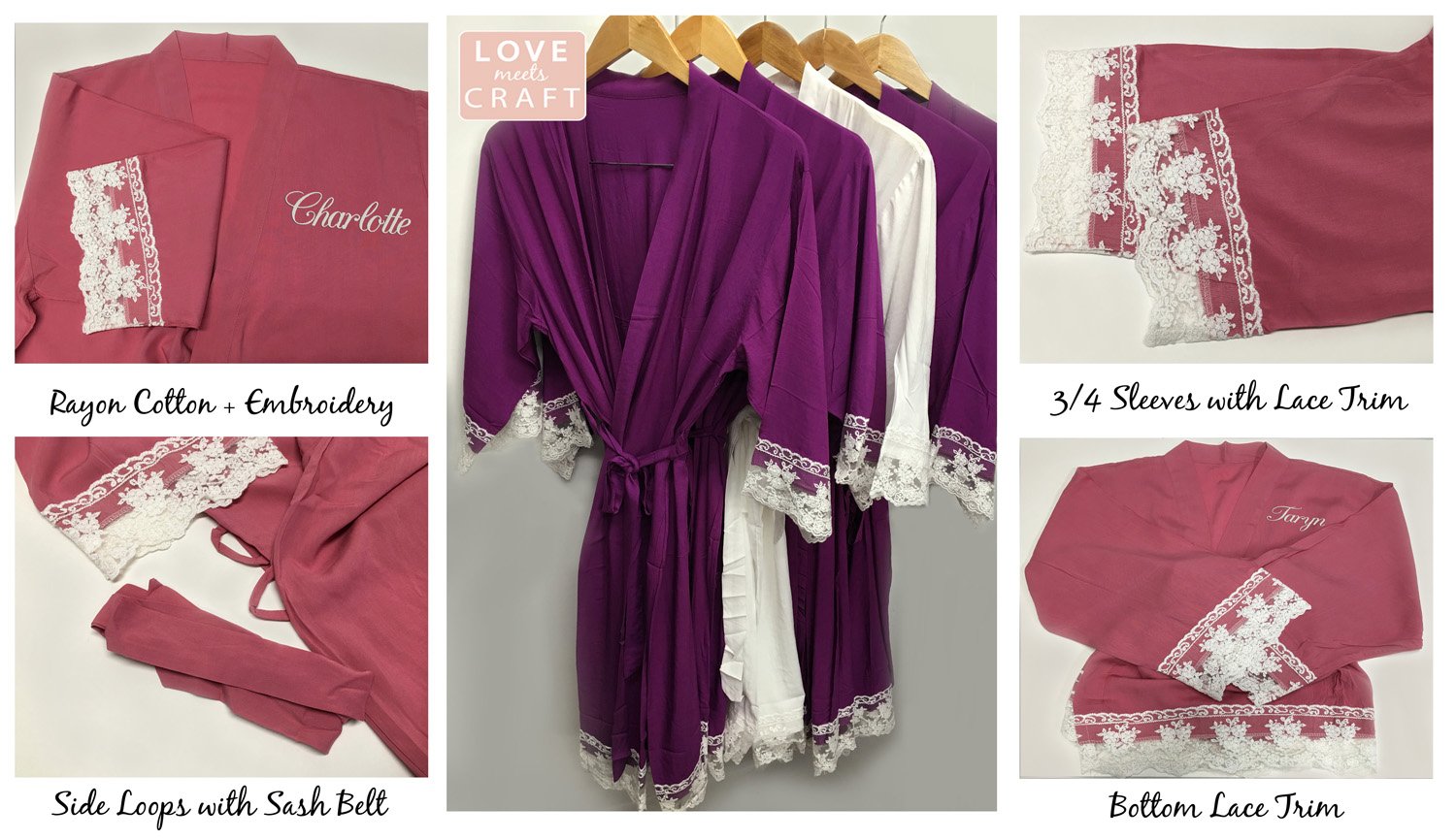 White - Solid Cotton Lace Kimono Robe