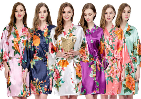 Sets - Bridal Party Watercolor Floral Kimono Robe