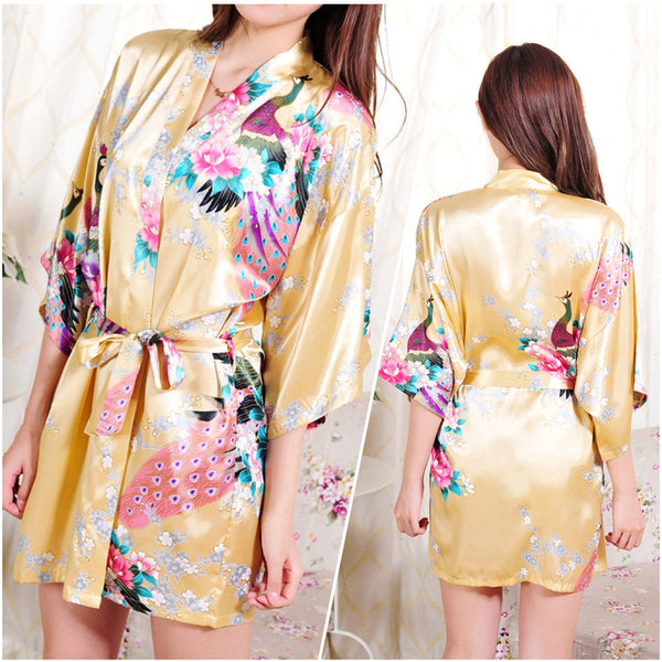 Gold - Peacock Kimono Robe