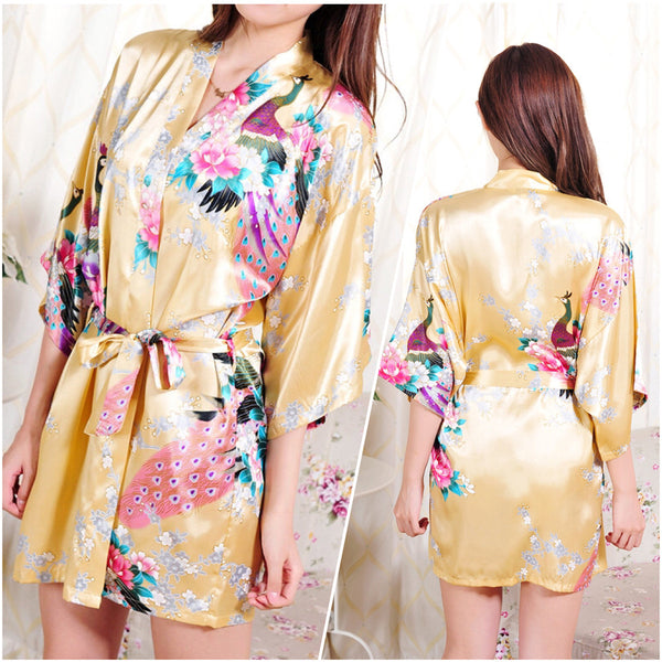 Sets - Bridal Party Peacock Satin Kimono Robe