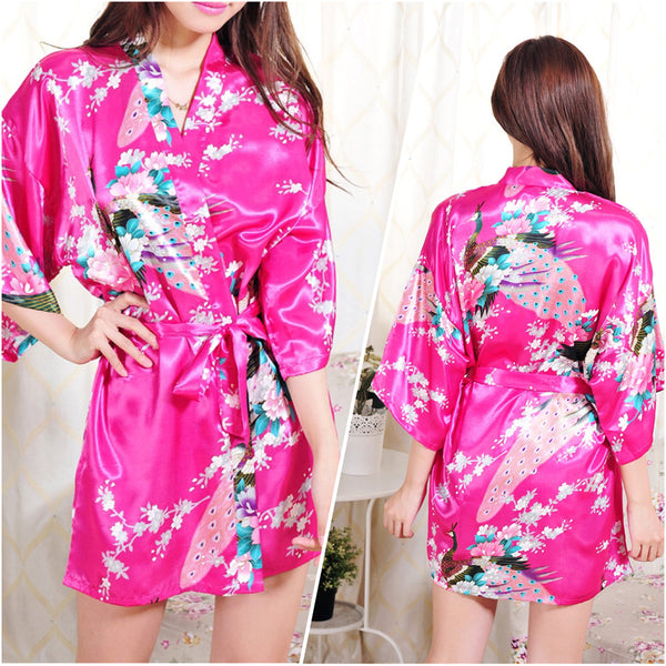 Sets - Bridal Party Peacock Satin Kimono Robe