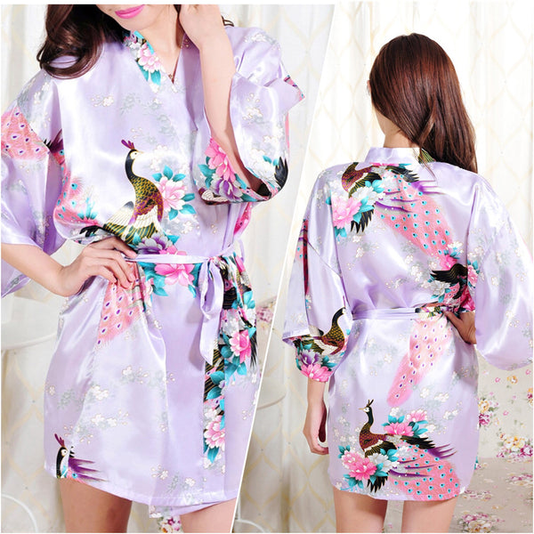 Sets - Bridal Party Peacock Satin Kimono Robe