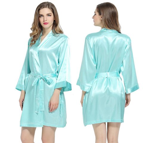 Aqua Blue - 3/4 Sleeve Satin Women Robe