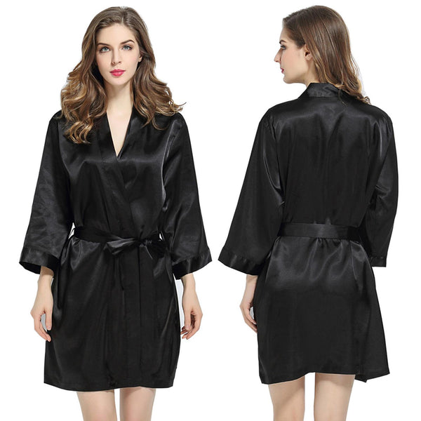 Black - 3/4 Sleeve Satin Women Robe