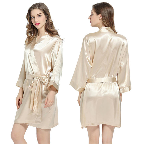 Champagne - 3/4 Sleeve Satin Women Robe