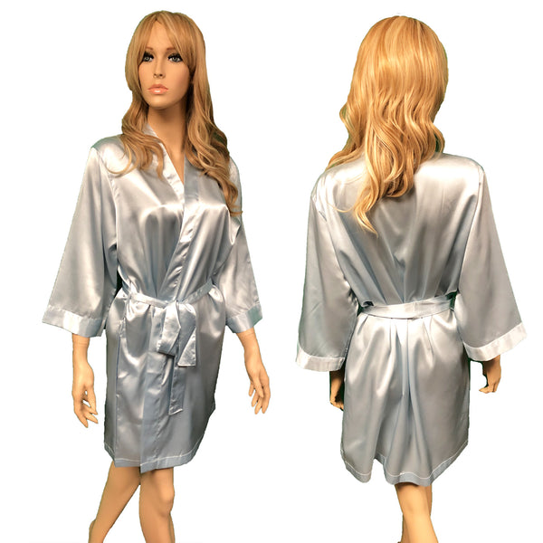 Dusty Blue - 3/4 Sleeve Satin Women Robe