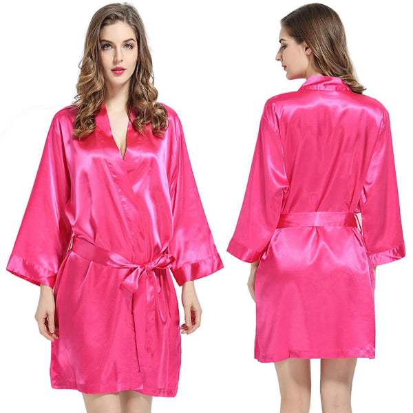 Hot Pink - 3/4 Sleeve Satin Women Robe