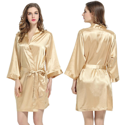 Gold - 3/4 Sleeve Satin Women Robe