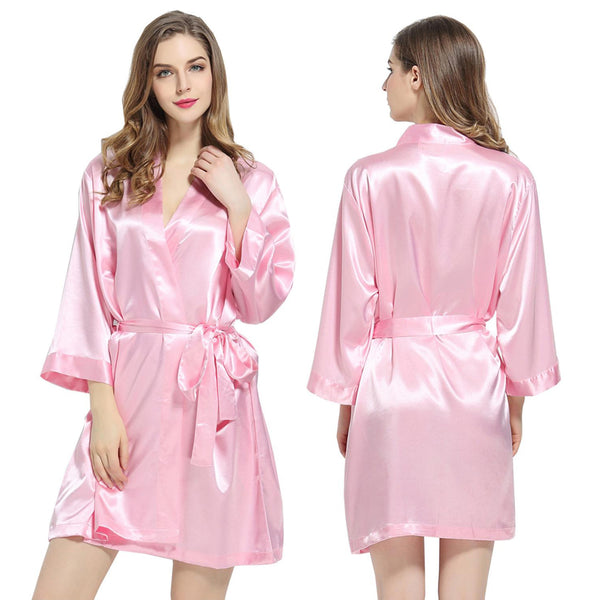 Pink - 3/4 Sleeve Satin Women Robe