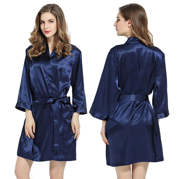 Navy - 3/4 Sleeve Satin Women Robe