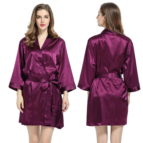 Purple - 3/4 Sleeve Satin Women Robe