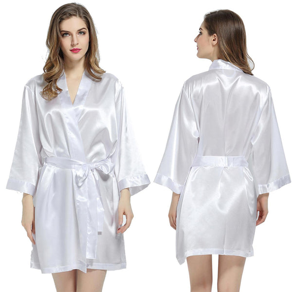 White - 3/4 Sleeve Satin Women Robe