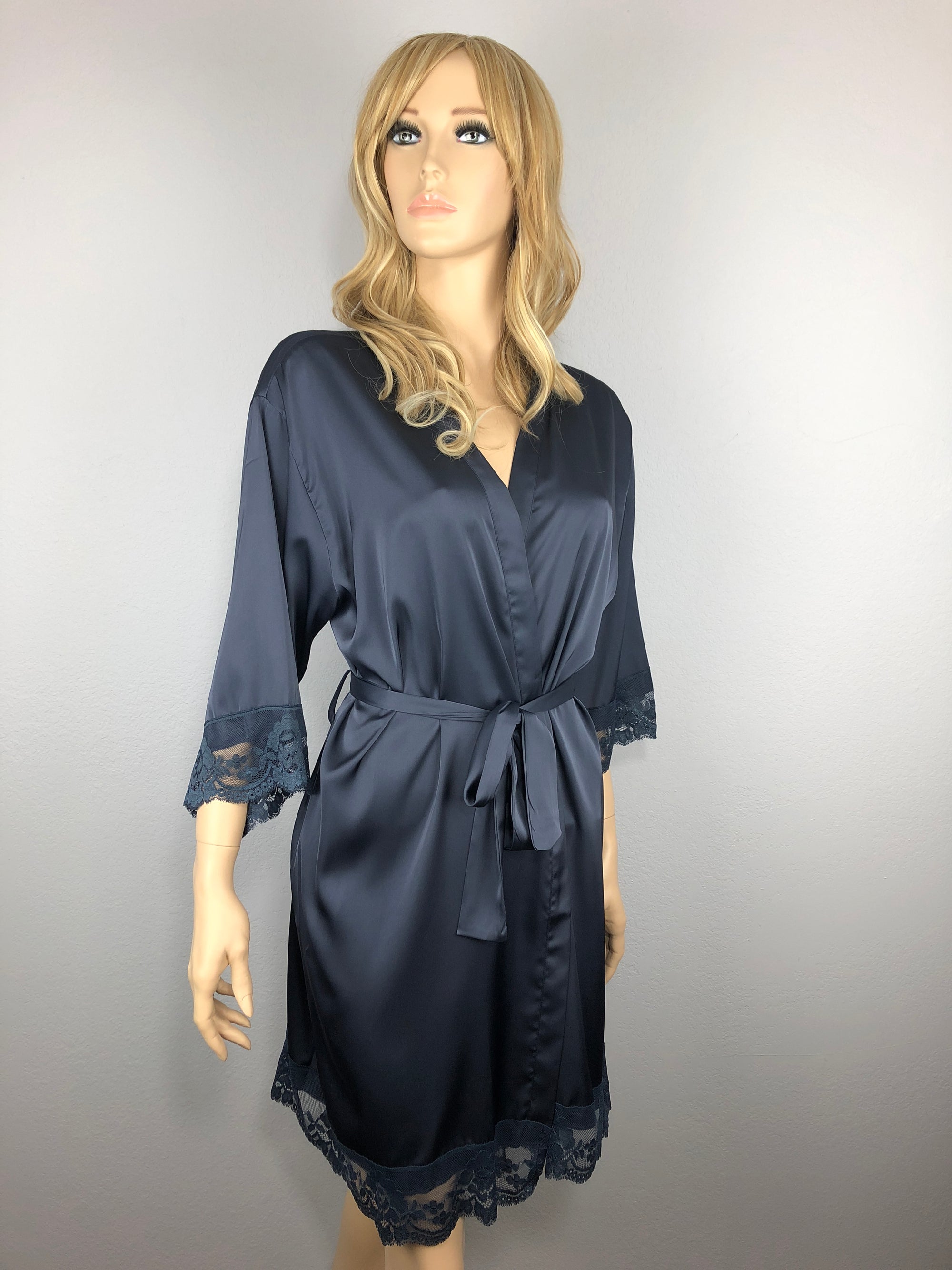 Blue Grey - Premium Matching Lace Bridesmaid Robe