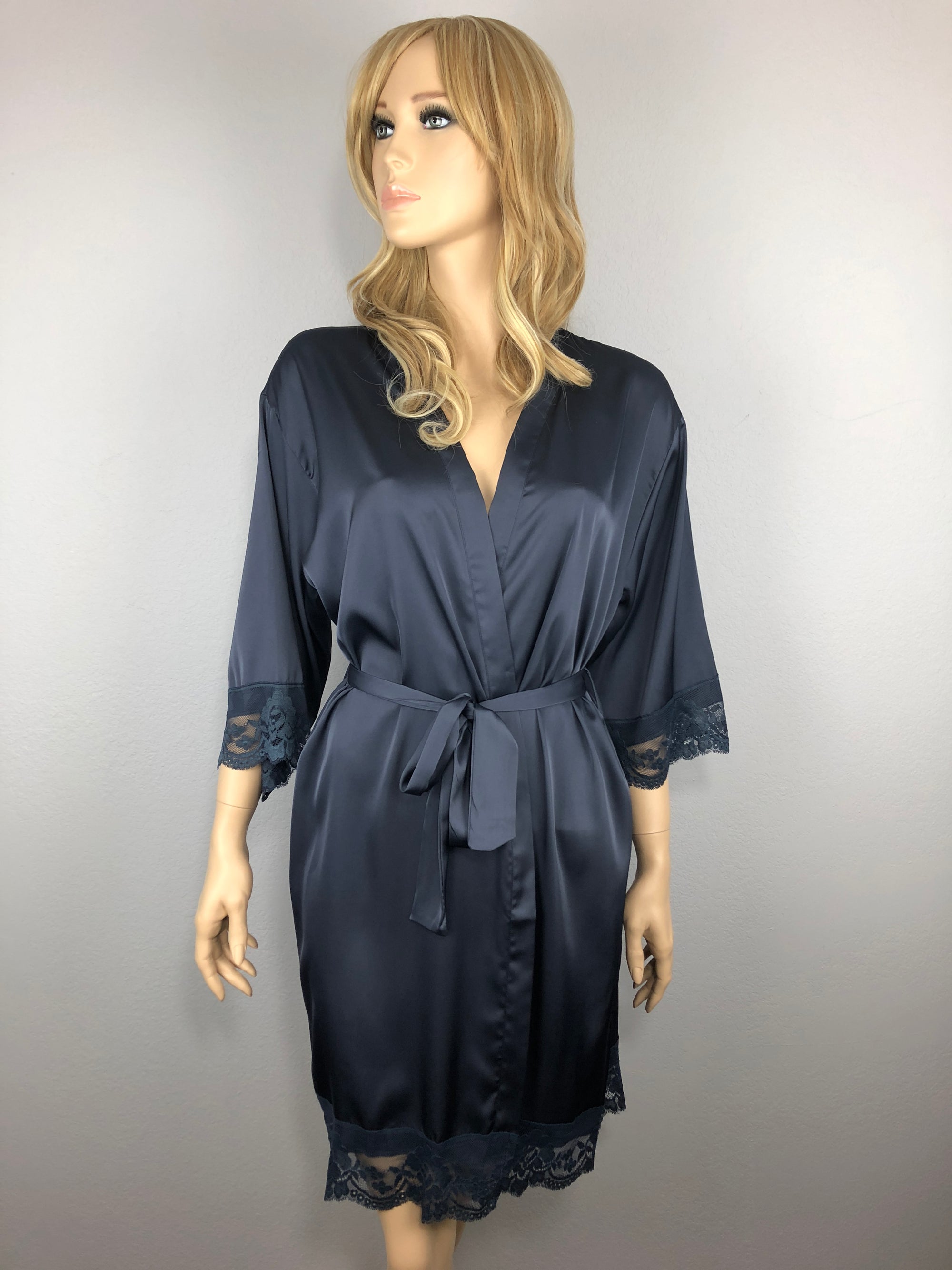 Blue Grey - Premium Matching Lace Bridesmaid Robe