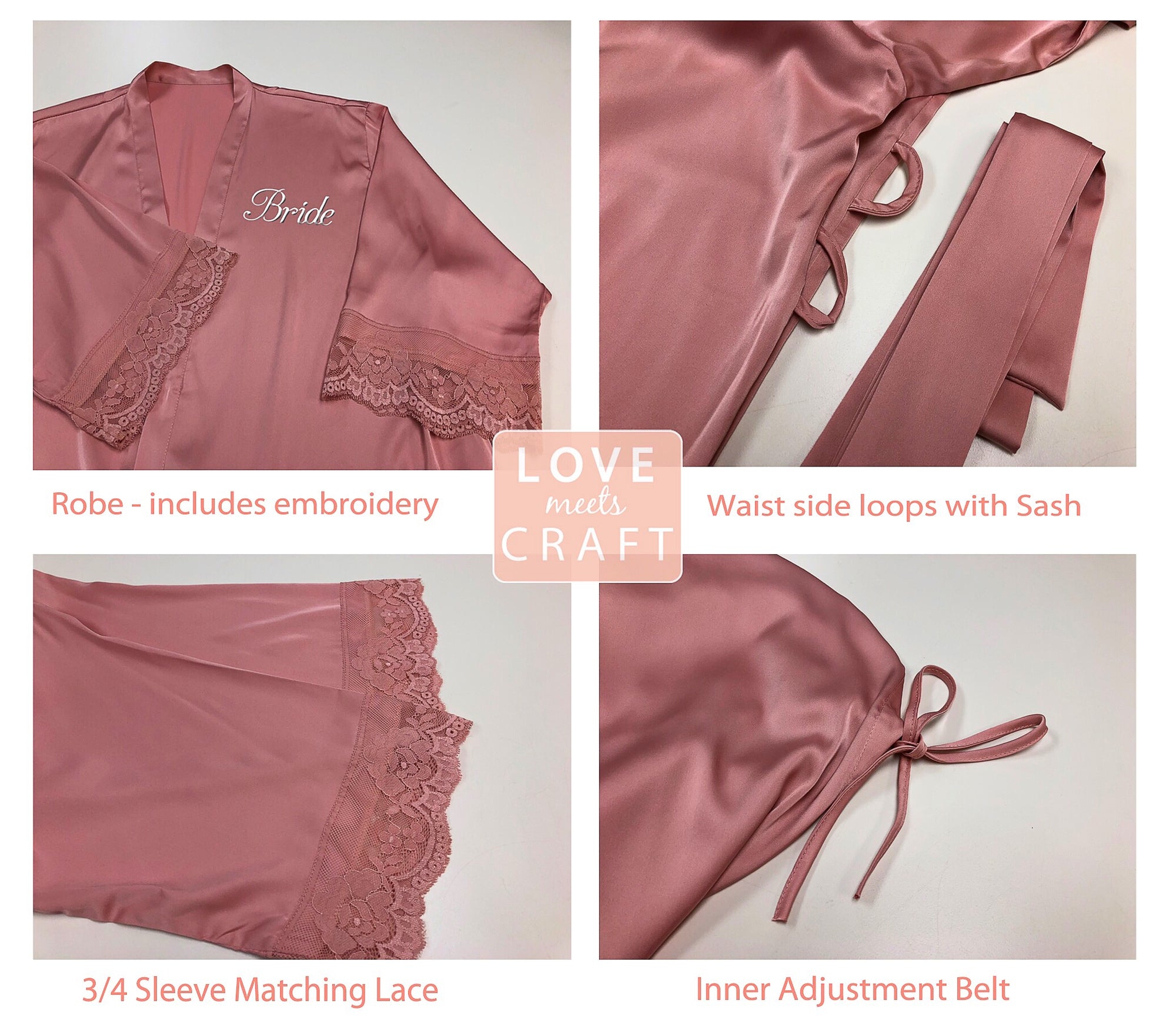 Dusty Rose - Premium Matching Lace Bridesmaid Robe