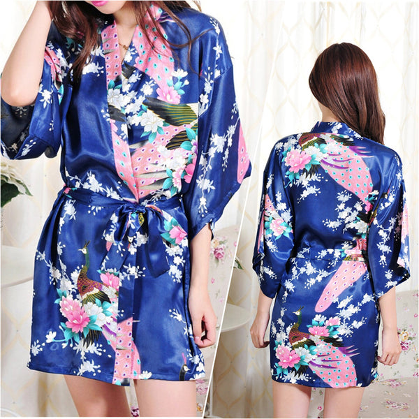 Sets - Bridal Party Peacock Satin Kimono Robe