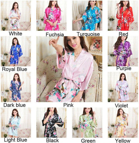 Sets - Bridal Party Peacock Satin Kimono Robe