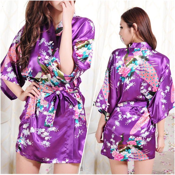 Sets - Bridal Party Peacock Satin Kimono Robe