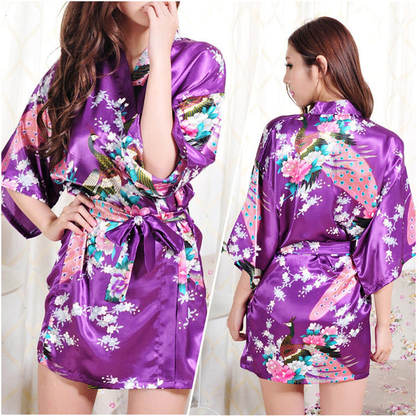 Purple - Peacock Kimono Robe