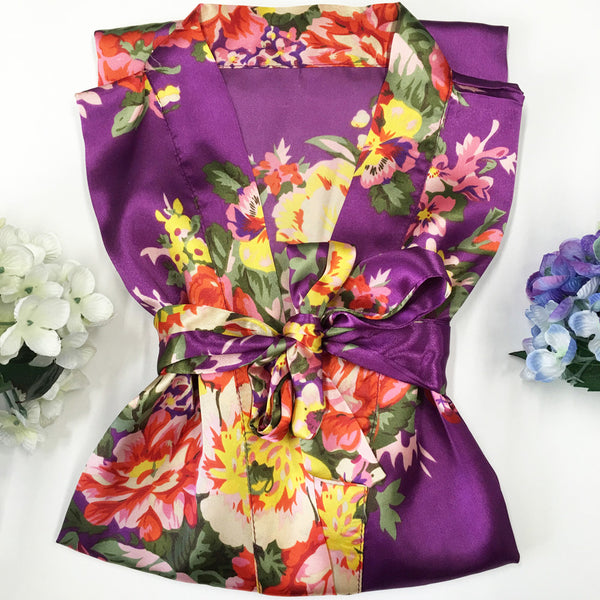 Purple - Floral Satin Kimono Robe