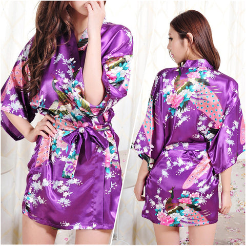 Purple - Peacock Kimono Robe