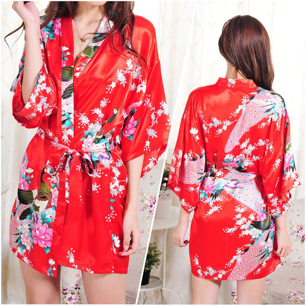 Sets - Bridal Party Peacock Satin Kimono Robe