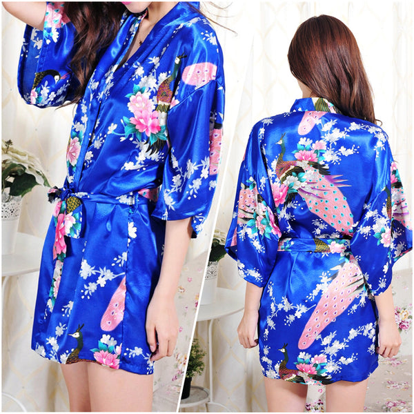 Sets - Bridal Party Peacock Satin Kimono Robe