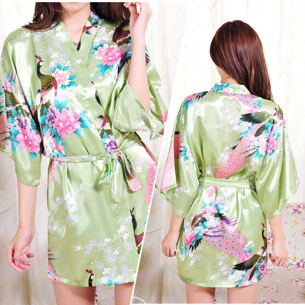 Sets - Bridal Party Peacock Satin Kimono Robe