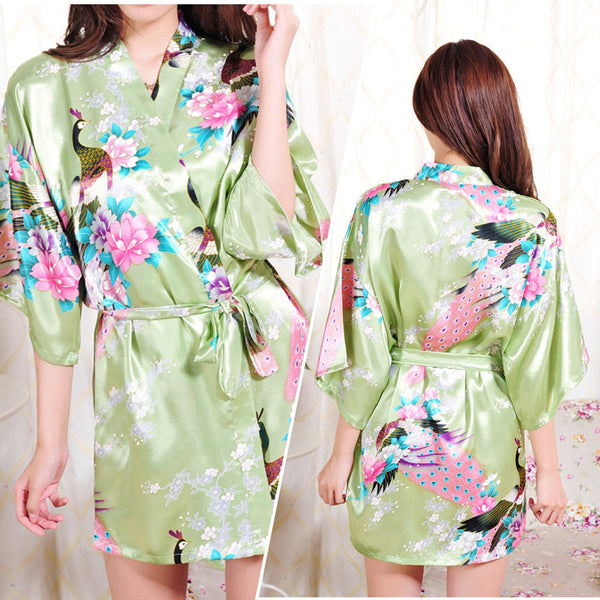 Sage Green - Peacock Kimono Robe