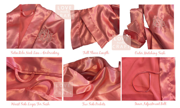 Rose Gold - 3/4 Sleeve Satin Women Robe