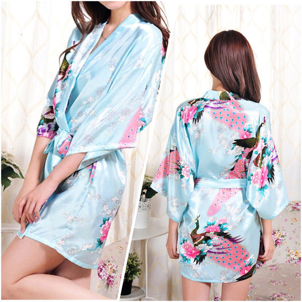 Sets - Bridal Party Peacock Satin Kimono Robe