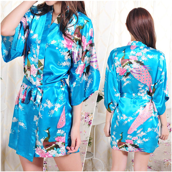 Sets - Bridal Party Peacock Satin Kimono Robe