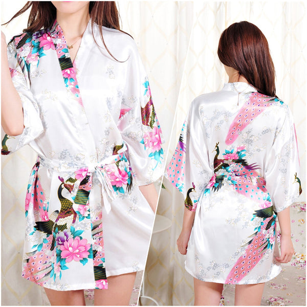 Sets - Bridal Party Peacock Satin Kimono Robe